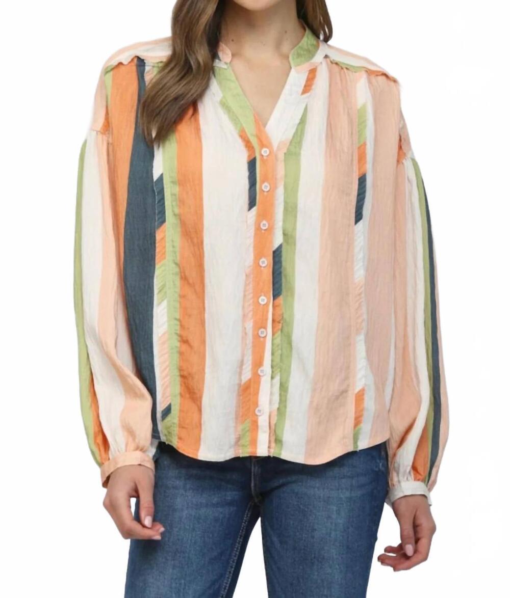 NEW FATE striped boxy button down top in multicolor